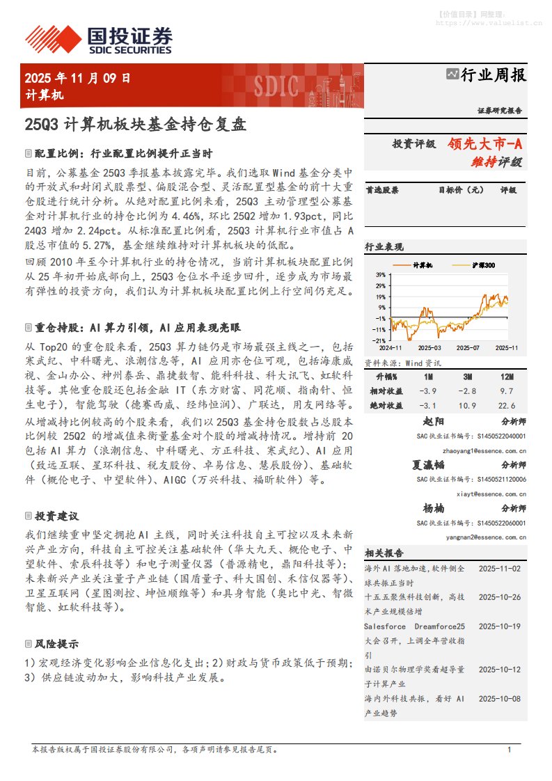 基金研究-计算机行业周报：25Q3计算机板块基金持仓复盘-国投证券[赵阳,夏瀛韬,杨楠]-20251109【9页】