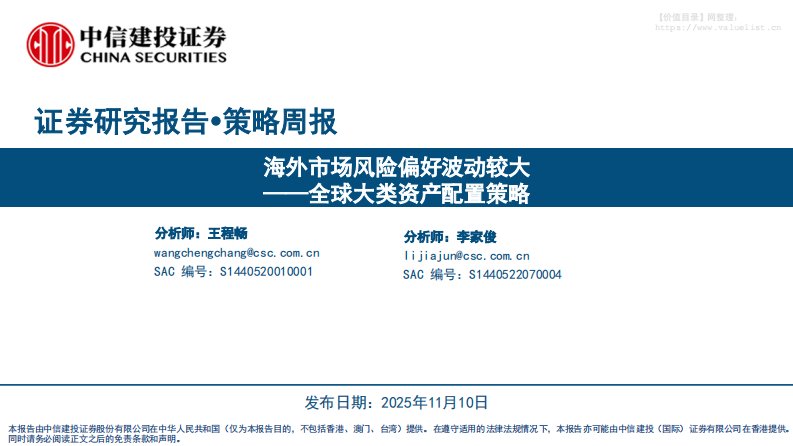 投资组合-全球大类资产配置策略：海外市场风险偏好波动较大-中信建投[王程畅,李家俊]-20251110【25页】