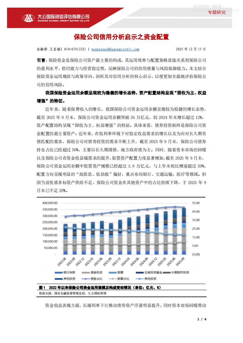 主题策略-大公国际资信评估：保险公司信用分析启示之资金配置-独立机构[王亚楠]-20251215【4页】