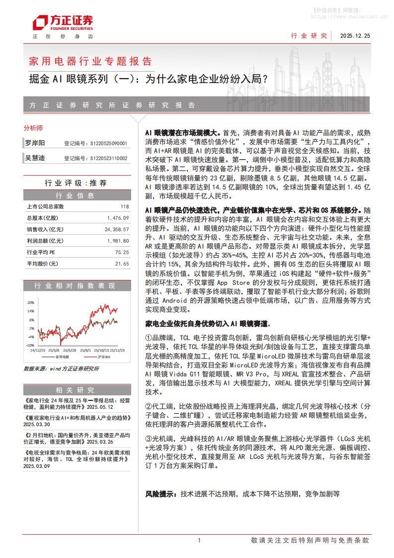 家电-家用电器行业专题报告-掘金AI眼镜系列(一)：为什么家电企业纷纷入局？-方正证券[]-20251225【11页】